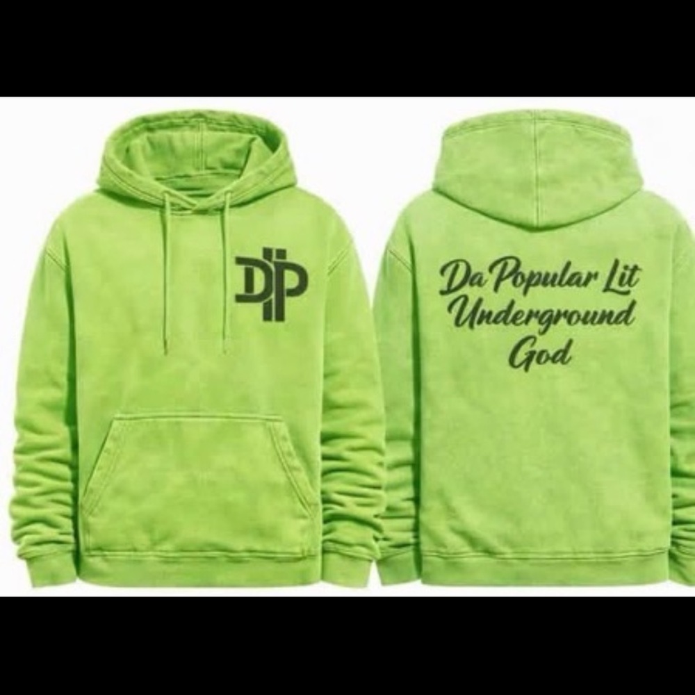 Green Hoodie with Black Text